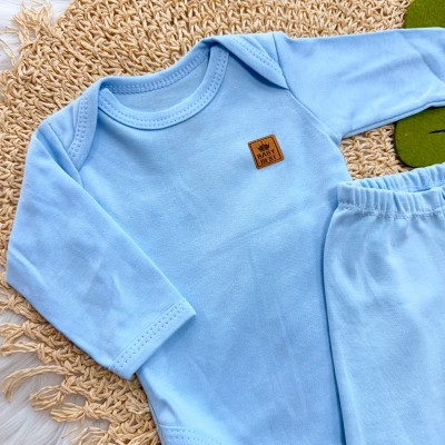 Conj. Body e Calça 100% Algodão Pima com Proteção UV50+ - Azul Bebê